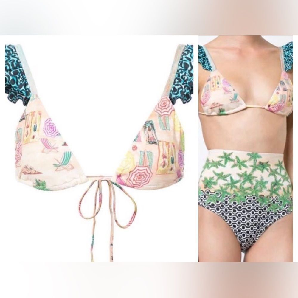 Cream and Blue Bikini Top